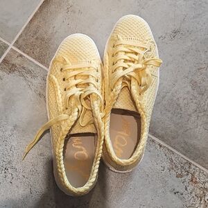 Sam Edelman Lemon Yellow Braided Lace Sneakers